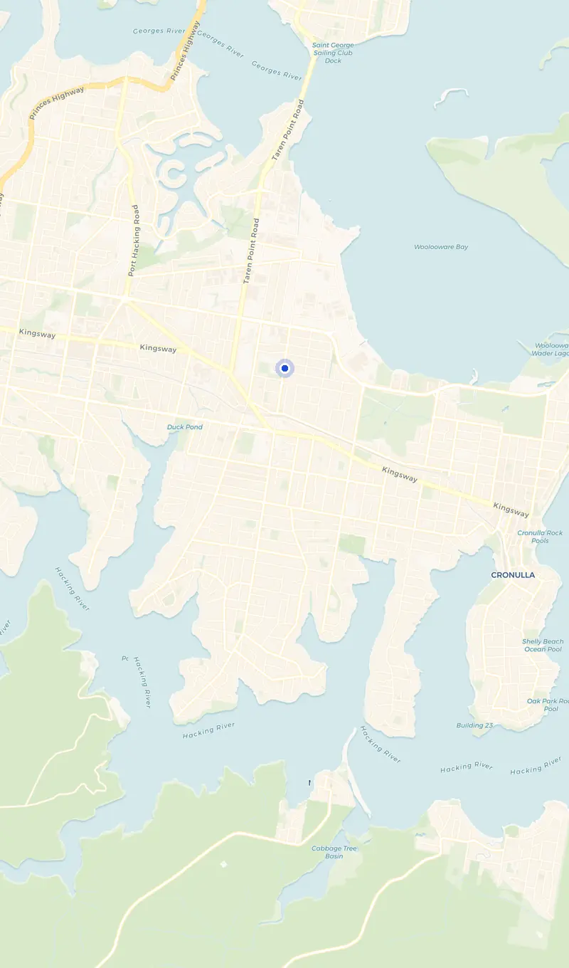 Map of the Caringbah service area and the surrounding suburbs we cover.