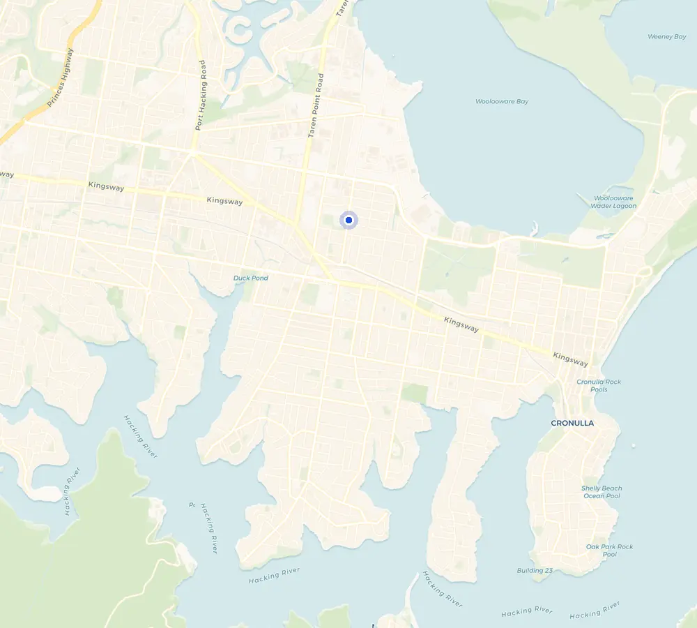Map of the Caringbah service area and the surrounding Shire, showing Caringbah and the nearby streets we cover.