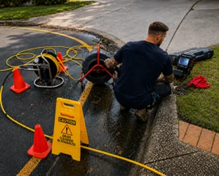 Plumber inspecting a blocked drain in Caringbah